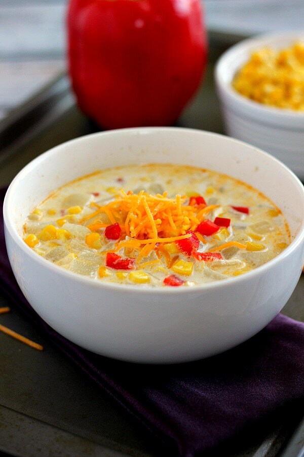 This Creamy Corn Chowder is hearty, thick, and full of veggies.