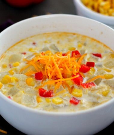 This Creamy Corn Chowder is hearty, thick, and full of veggies.