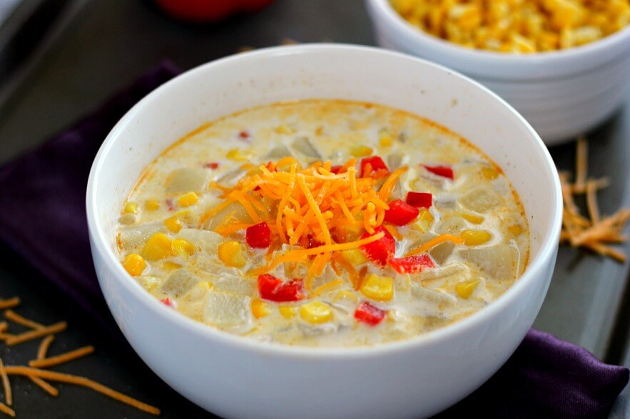 This Creamy Corn Chowder is hearty, thick, and full of veggies.