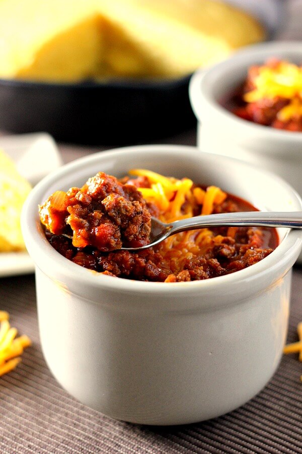Made with two types of ground beef and loaded with flavor, you’ll never miss the beans in this Slow Cooker Hearty No-Bean Chili!