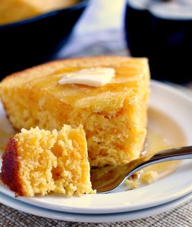 This Skillet Buttermilk Cornbread is soft, moist, and contains a buttery crust, perfect for munching on for breakfast or dinner.