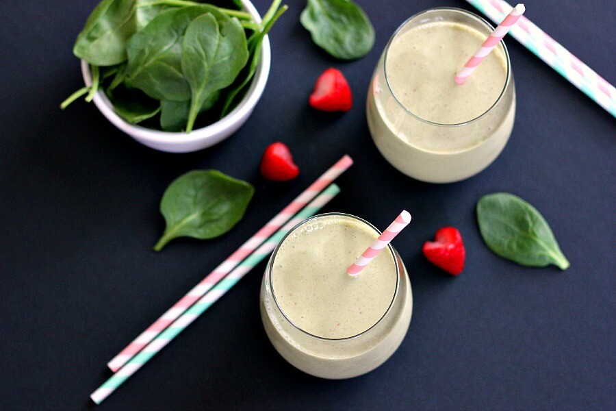 This Strawberry Peanut Butter Green Smoothie combines hints of strawberries and creamy peanut butter, along with the nutritious punch of spinach.