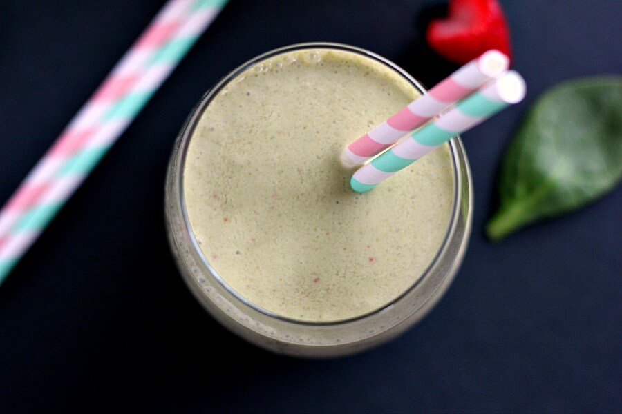 This Strawberry Peanut Butter Green Smoothie combines hints of strawberries and creamy peanut butter, along with the nutritious punch of spinach.