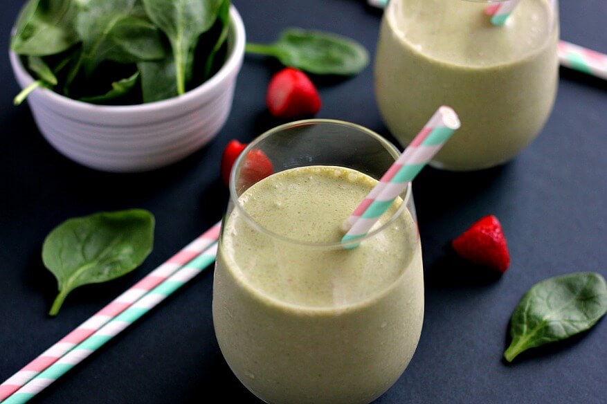 This Strawberry Peanut Butter Green Smoothie combines hints of strawberries and creamy peanut butter, along with the nutritious punch of spinach.
