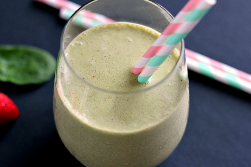 This Strawberry Peanut Butter Green Smoothie combines hints of strawberries and creamy peanut butter, along with the nutritious punch of spinach.