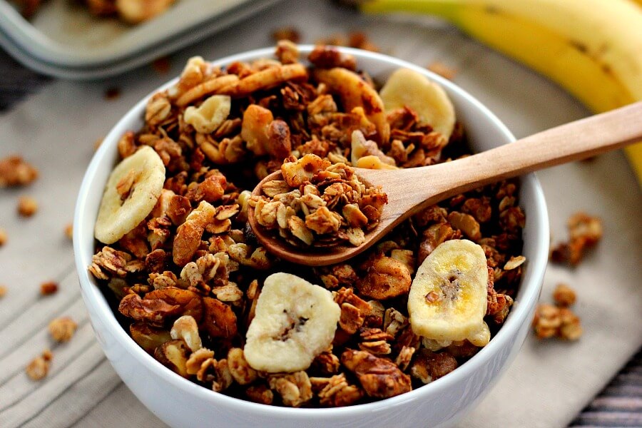 This Banana Bread Granola is crunchy, hearty, and tastes just like banana bread! It's the perfect breakfast or snack to keep you full and satisfied!