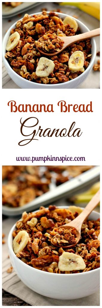 This Banana Bread Granola is crunchy, hearty, and tastes just like banana bread! It's the perfect breakfast or snack to keep you full and satisfied!