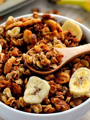 This Banana Bread Granola is crunchy, hearty, and tastes just like banana bread.