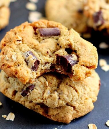 a chocolate chunk cookie with a bite taken out