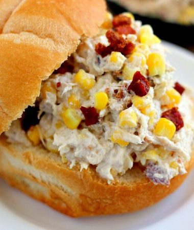 This Lightened Up Zesty Chicken Salad is filled with tender chicken, fresh bacon, and corn, combined with a light dressing!