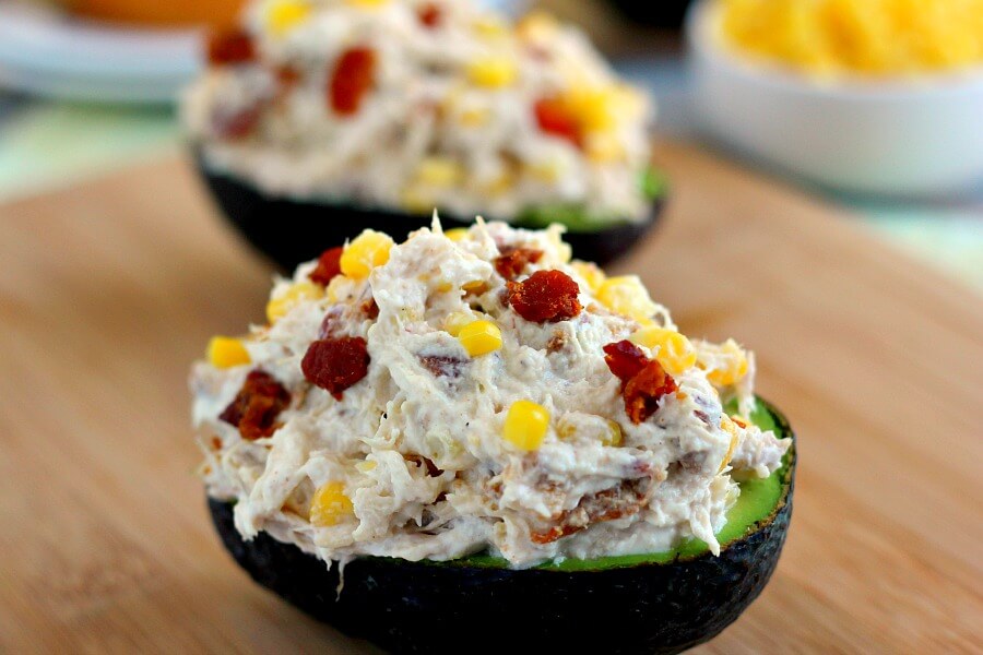 This Lightened Up Zesty Chicken Salad is filled with tender chicken, fresh bacon, and corn, combined with a light dressing!