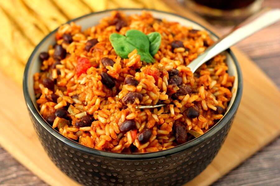 bowl of homemade mexican rice with fork in it