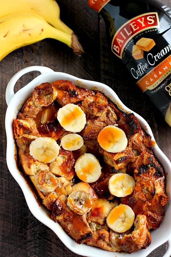 Filled with ripe bananas, BAILEYS® Caramel Coffee Creamer, and caramel sauce, this Banana Caramel French Toast Bake is an easy breakfast that makes getting up in the mornings just a little bit easier!