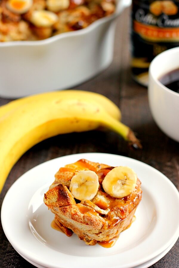 Filled with ripe bananas, BAILEYS® Caramel Coffee Creamer, and caramel sauce, this Banana Caramel French Toast Bake is an easy breakfast that makes getting up in the mornings just a little bit easier!