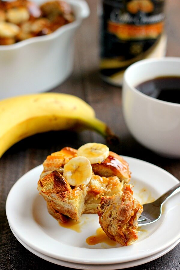 Filled with ripe bananas, BAILEYS® Caramel Coffee Creamer, and caramel sauce, this Banana Caramel French Toast Bake is an easy breakfast that makes getting up in the mornings just a little bit easier!