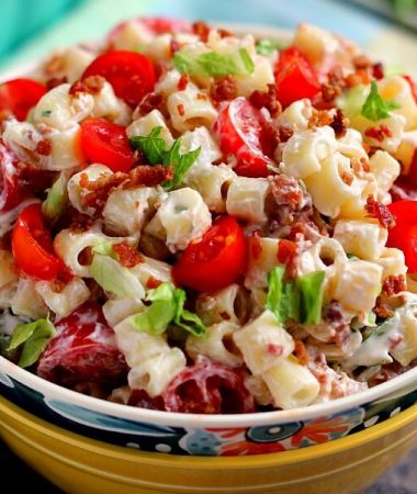 Packed with tender pasta, creamy dressing and BLT fixings, your favorite sandwich gets a makeover in with this easy BLT Ranch Pasta Salad!