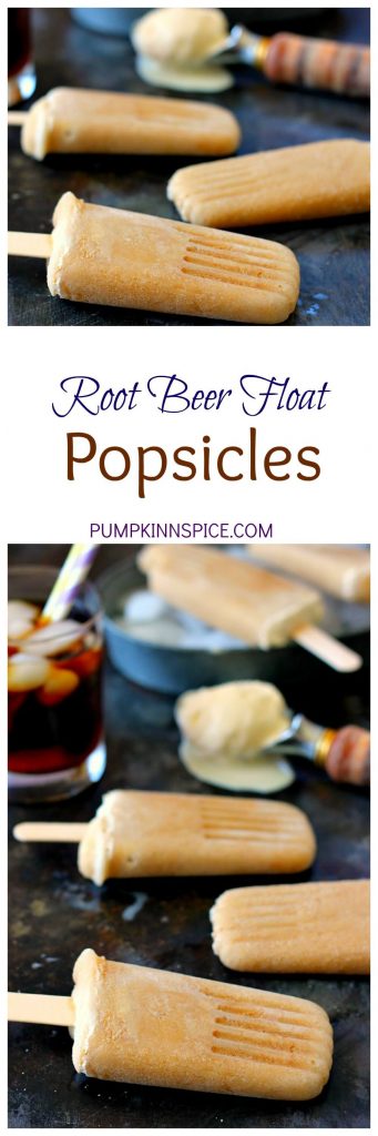 These Root Beer Float Popsicles taste just like the classic drink, but in frozen form! Filled with sweet root beer and creamy vanilla ice cream, these popsicles are the perfect treat to beat the heat!
