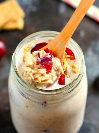 Packed with just a few simple ingredients, these Cherry Pie Overnight Oats taste just like cherry pie, in healthy form!