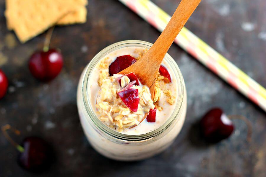 Packed with just a few simple ingredients, these Cherry Pie Overnight Oats taste just like cherry pie, in healthy form!