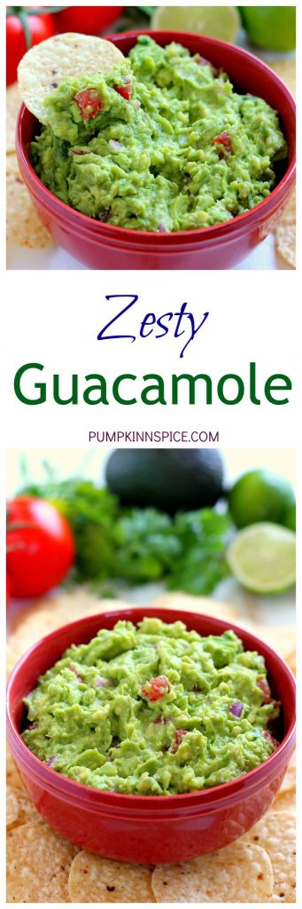 Filled with ripe avocados, fresh tomatoes, red onions, and spices, this Zesty Guacamole is jam-packed with flavor and ready to eat in just five minutes. It makes the perfect dip for chips, toppings for tacos and burritos, and spreads for sandwiches!