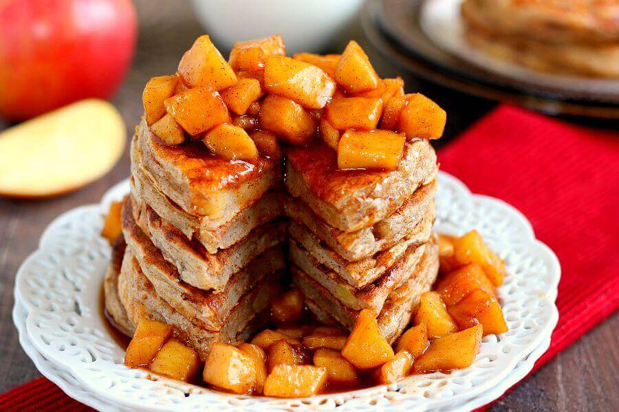 Jam-packed with fresh apples, sweet cinnamon, and Greek yogurt, these pancakes are light, fluffy, and bursting with flavor. The caramelized apples add the perfect touch to these pancakes, providing a deliciously sweet apple glaze!