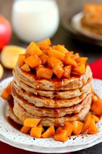 stack of apple pancakes with topping