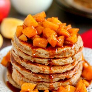 stack of apple pancakes with topping