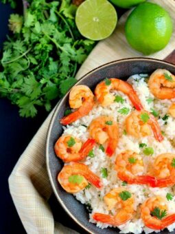 This Honey Garlic Shrimp and Cilantro Lime Rice Bowl is packed with tender shrimp, seasoned with a sweet honey garlic sauce and nestled on top of zesty cilantro lime rice. It's ready in just 20 minutes and bursting with flavor!