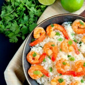 This Honey Garlic Shrimp and Cilantro Lime Rice Bowl is packed with tender shrimp, seasoned with a sweet honey garlic sauce and nestled on top of zesty cilantro lime rice. It's ready in just 20 minutes and bursting with flavor!