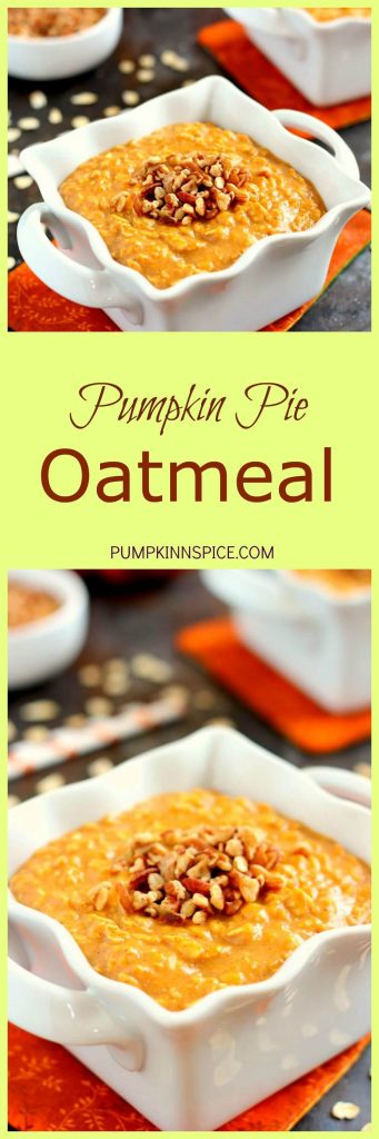 Packed with hearty oats, creamy pumpkin, and spices, this dish makes the perfect breakfast for those cool, fall mornings. The cozy flavors blend together to taste like your favorite pie, in oatmeal form!