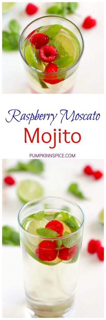 This Raspberry Moscato Mojito is filled with sweet Moscato, fresh raspberries, mint, and a touch of sweetness. This drink provides a unique twist on a classic favorite, with no rum needed!