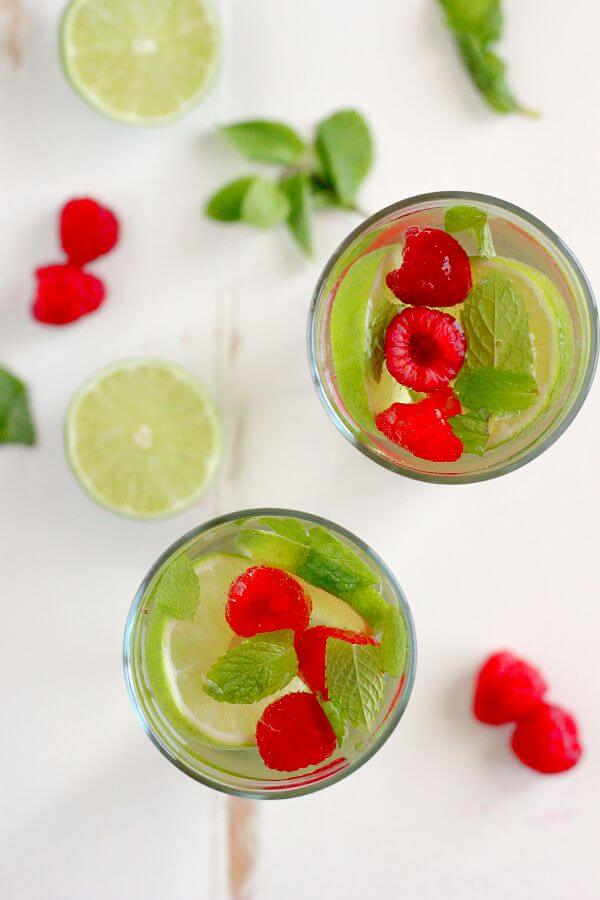 This Raspberry Moscato Mojito is filled with sweet Moscato, fresh raspberries, mint, and a touch of sweetness. This drink provides a unique twist on a classic favorite, with no rum needed!