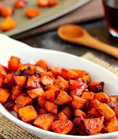 These Roasted Maple Cinnamon Sweet Potatoes are seasoned with cozy flavors and roasted to perfection until crispy on the outside and soft on the inside!