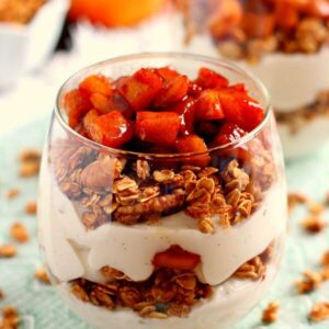Packed with creamy vanilla yogurt, apple pie granola, and caramelized apples, this Apple Pie Yogurt Parfait is full of protein and fall flavors. It's a great way to spice up your morning breakfast or afternoon snack!
