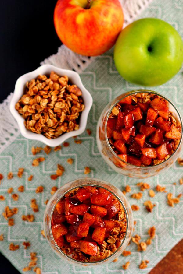 Packed with creamy vanilla yogurt, apple pie granola, and caramelized apples, this Apple Pie Yogurt Parfait is full of protein and fall flavors. It's a great way to spice up your morning breakfast or afternoon snack!