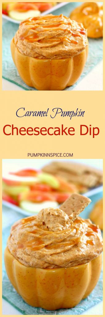 Filled with a cream cheese base and swirled with caramel and pumpkin, this Caramel Pumpkin Cheesecake Dip takes just five minutes to make and captures the flavors of fall. It makes the perfect appetizer or dessert and tastes just like pumpkin cheesecake!
