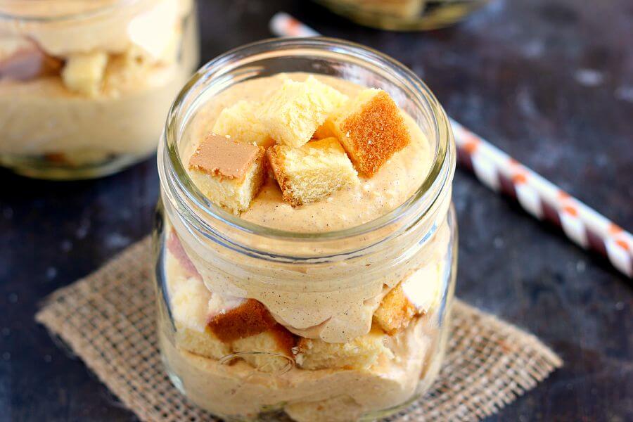 This No-Bake Pumpkin Cheesecake Trifle is filled with a creamy cheesecake batter that's swirled with pumpkin and topped with golden pound cake chunks. It's an easy treat that requires no oven and is perfect to capture the flavors of fall!