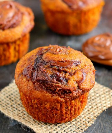 a pumpkin nutella muffin on a piece of burlap