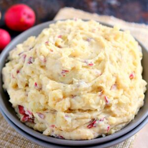 slow cooker garlic mashed potatoes in a bowl