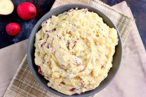 top down shot of crockpot mashed potatoes