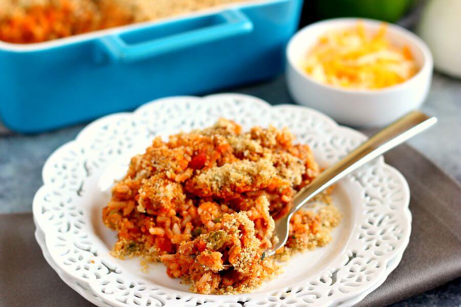 a serving of unstuffed pepper casserole on a white plate 