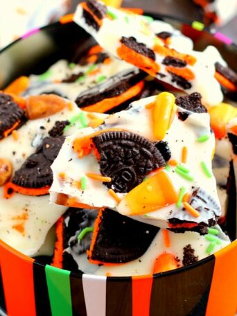 tin of halloween candy bark