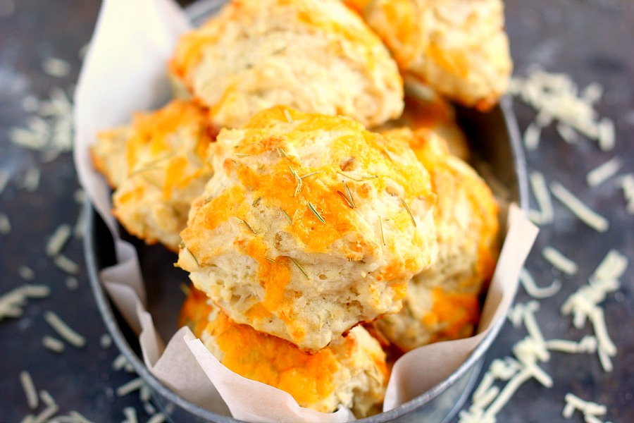 These Cheddar Rosemary Biscuits are soft, flaky, and bursting with flavor. The fresh cheddar cheese and rosemary gives these biscuits the perfect amount of zest. And best of all, it's ready in less than 20 minutes!