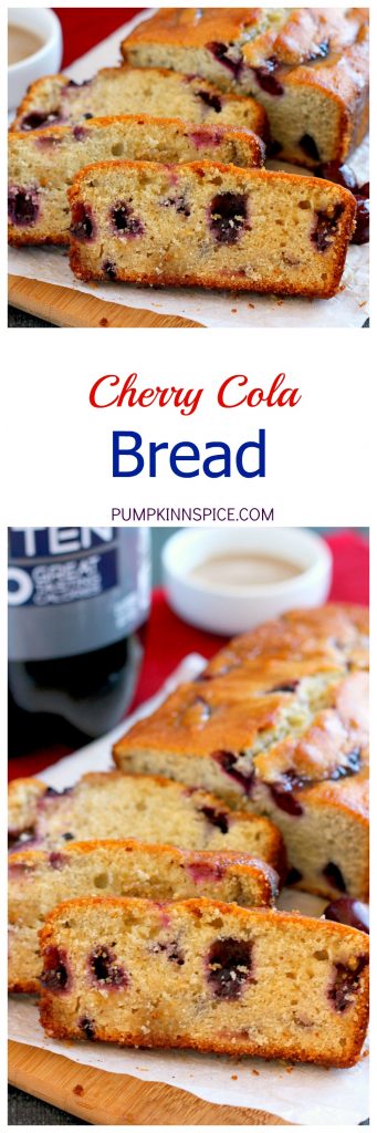 This Cherry Cola Bread is flavored with RC Ten, sweet cherries, and drizzled with a cola glaze. It packs a flavorful punch and is soft, moist, and perfectly sweetened. This bread makes the best holiday treat to share with those around you!