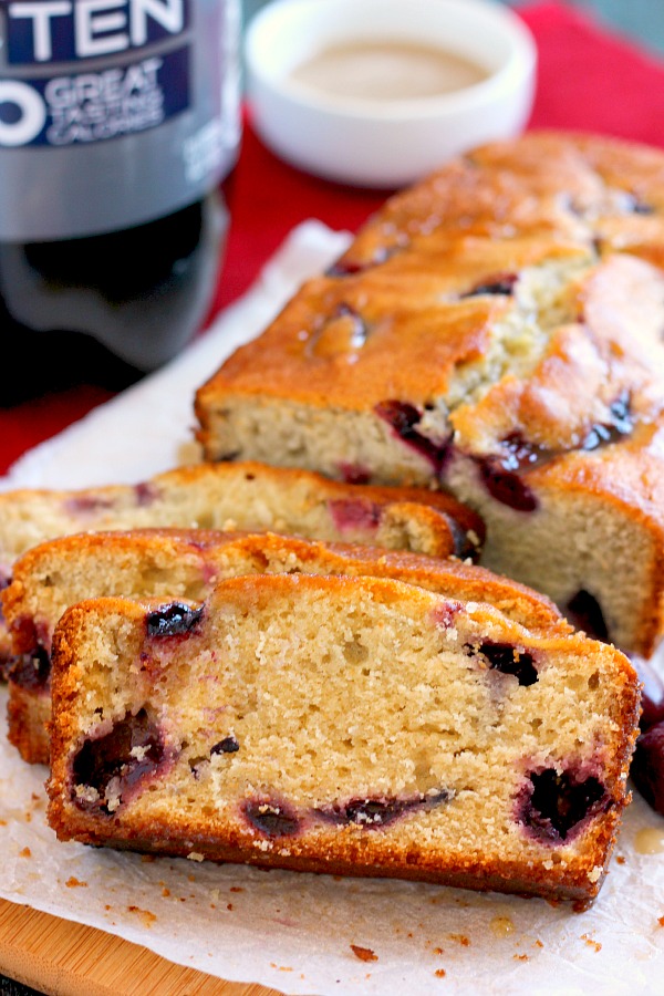 This Cherry Cola Bread is flavored with RC Ten, sweet cherries, and drizzled with a cola glaze. It packs a flavorful punch and is soft, moist, and perfectly sweetened. This bread makes the best holiday treat to share with those around you!