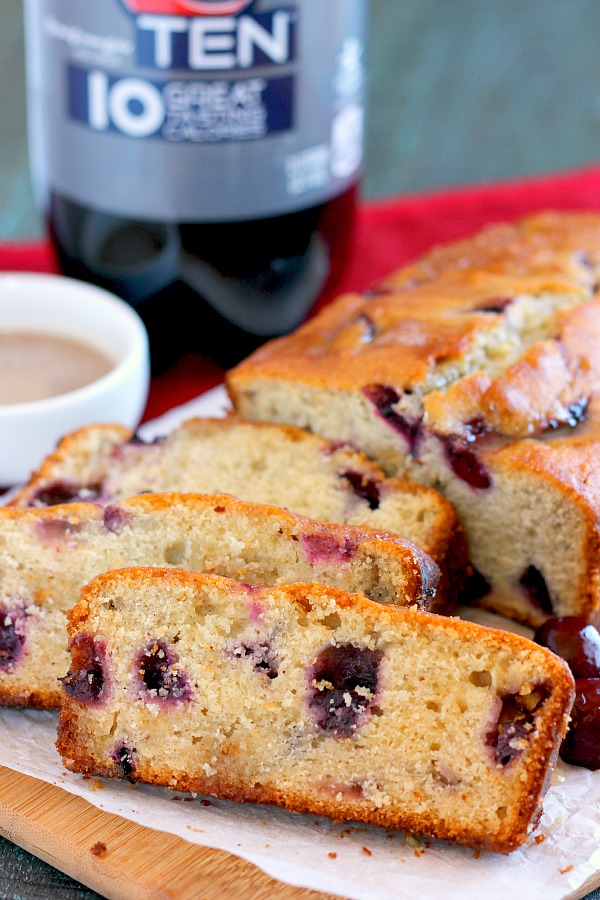 This Cherry Cola Bread is flavored with RC Ten, sweet cherries, and drizzled with a cola glaze. It packs a flavorful punch and is soft, moist, and perfectly sweetened. This bread makes the best holiday treat to share with those around you!
