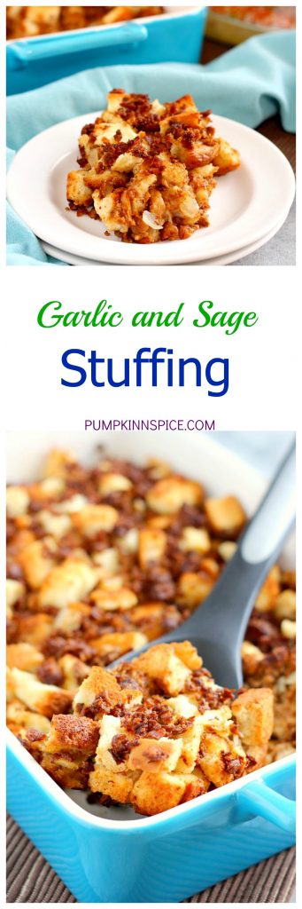 This Garlic and Sage Stuffing is made with MorningStar Farms Grillers Crumbles, freshly toasted bread, and seasoned with spices. It's ready in less than an hour and makes the perfect, easy side dish for Thanksgiving!