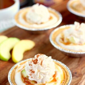 With just a few simple ingredients, these Mini Caramel Apple Yogurt Pies come together in no time and serve as a healthier treat. Filled with Dannon® Greek Yogurt Oikos® Light & Fit® Caramel Apple Pie Yogurt, fresh apple chunks, and a cinnamon swirl, these pies make the perfect fall dessert!