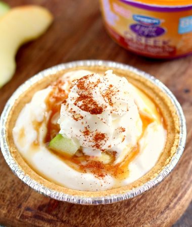 With just a few simple ingredients, these Mini Caramel Apple Yogurt Pies come together in no time and serve as a healthier treat. Filled with Dannon® Greek Yogurt Oikos® Light & Fit® Caramel Apple Pie Yogurt, fresh apple chunks, and a cinnamon swirl, these pies make the perfect fall dessert!