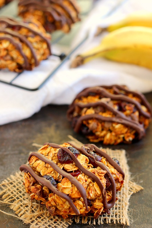 Jam-packed with hearty oats, bananas, dried cherries and chocolate chips, these Chocolate Cherry Banana Breakfast cookies are a healthy, one-bowl treat. They bake up crispy on the outside, soft on the inside and are full of healthy ingredients. If you love eating dessert for breakfast, then these cookies were made for you!